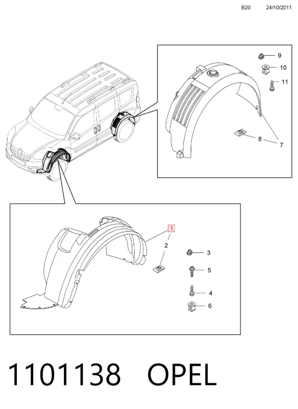 Подкрылок передний левый 1101138 Opel