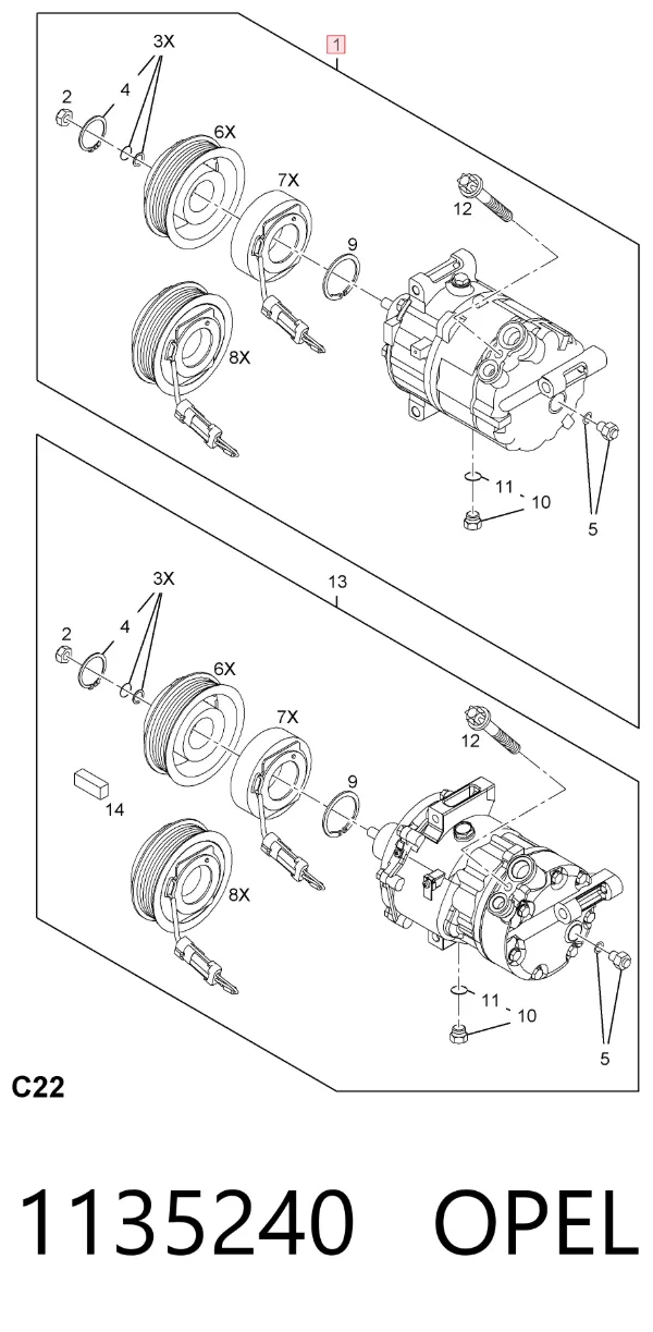 Компрессор кондиционера 1135240 Opel