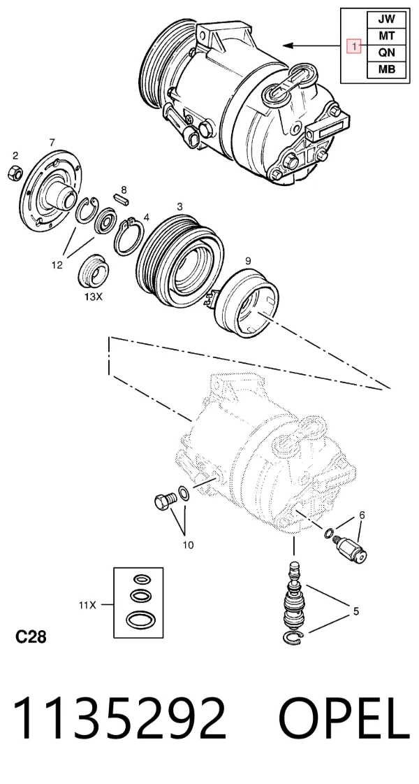 Компрессор кондиционера 1135292 Opel