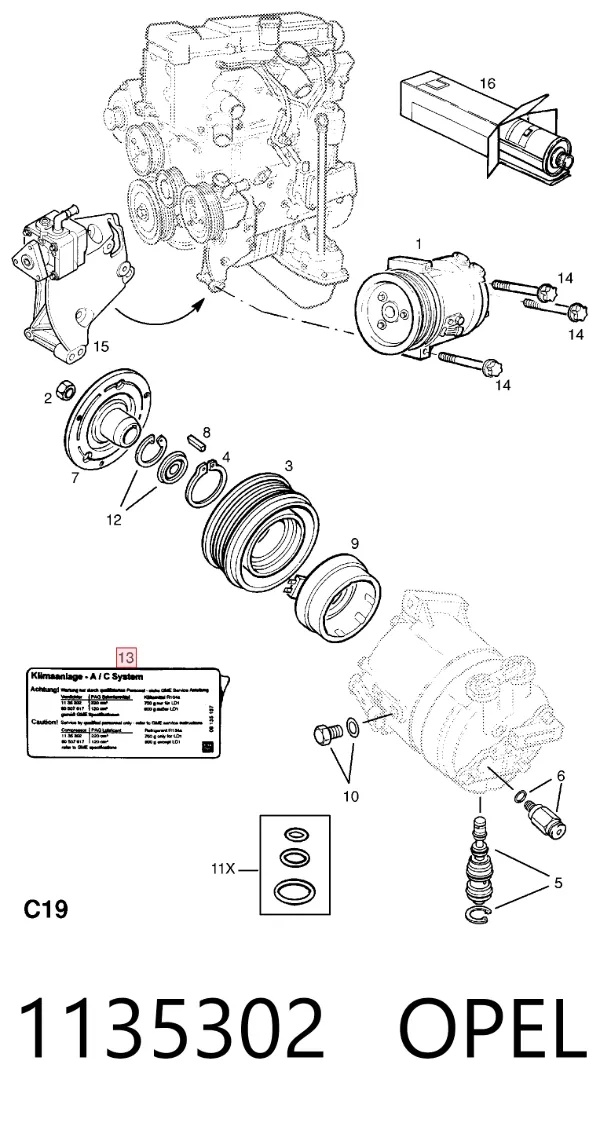 Компрессор кондиционера 1135302 Opel