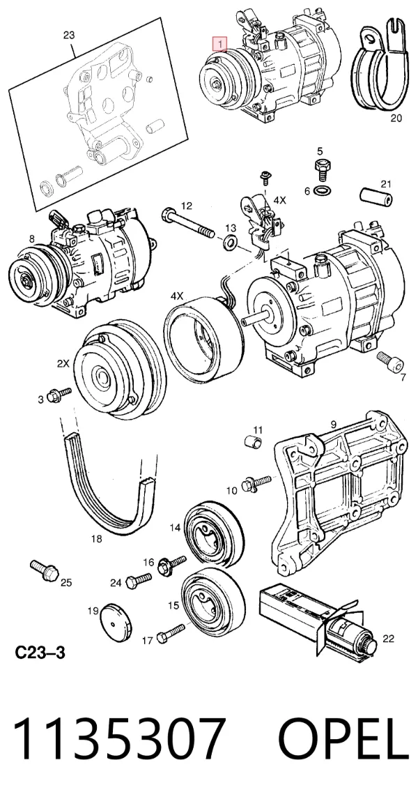Компрессор кондиционера 1135307 Opel
