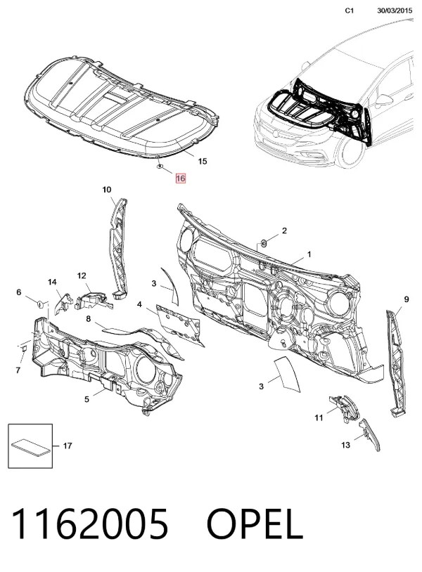 Пистон (клип) утеплителя капота 1162005 Opel