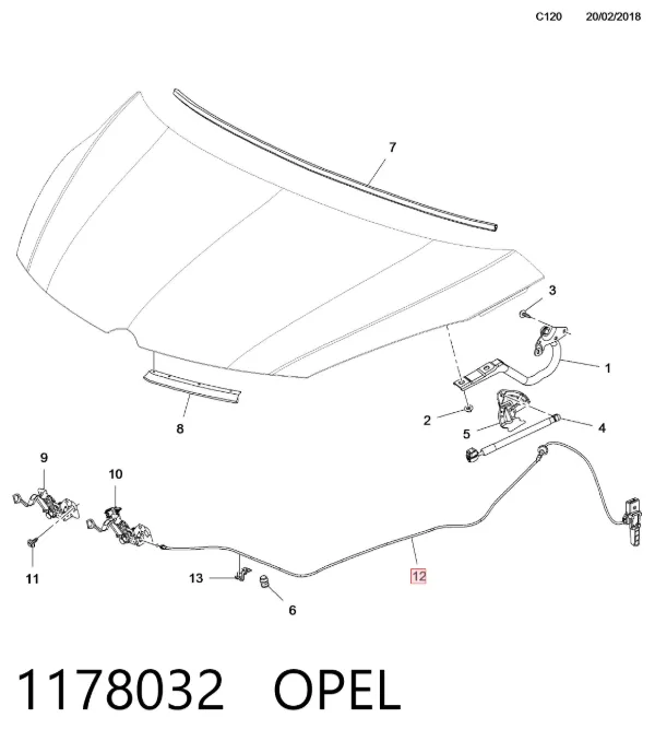 Трос капота 1178032 Opel
