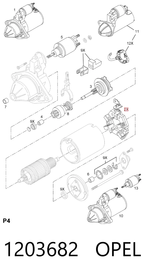 Щеткодержатель стартера 1203682 Opel