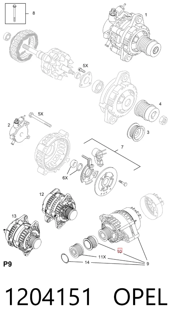 Шкив генератора 1204151 Opel