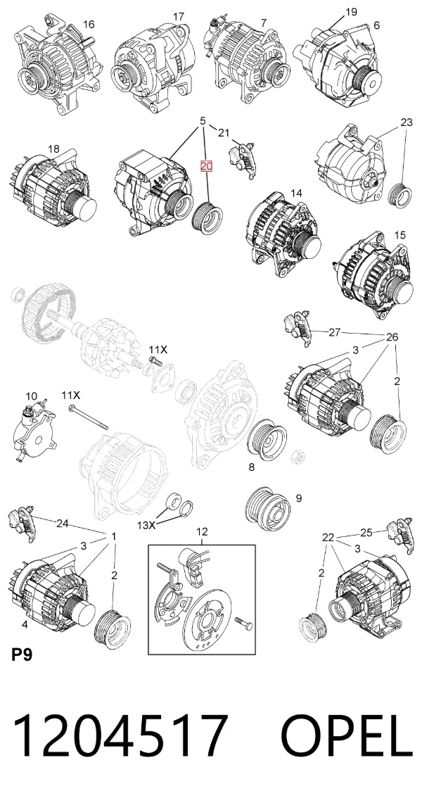 Шкив генератора 1204517 Opel