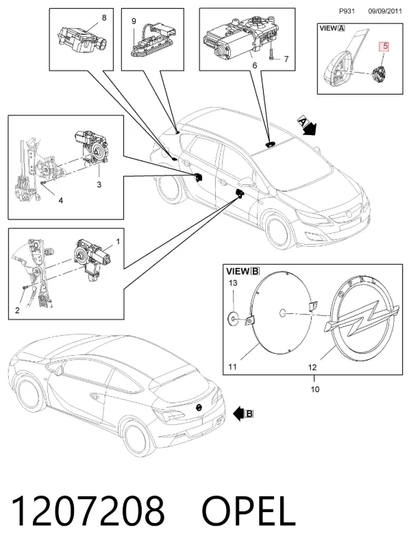 Левое боковое зеркало 1207208 Opel
