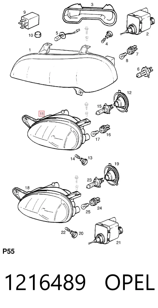 Правая фара 1216489 Opel