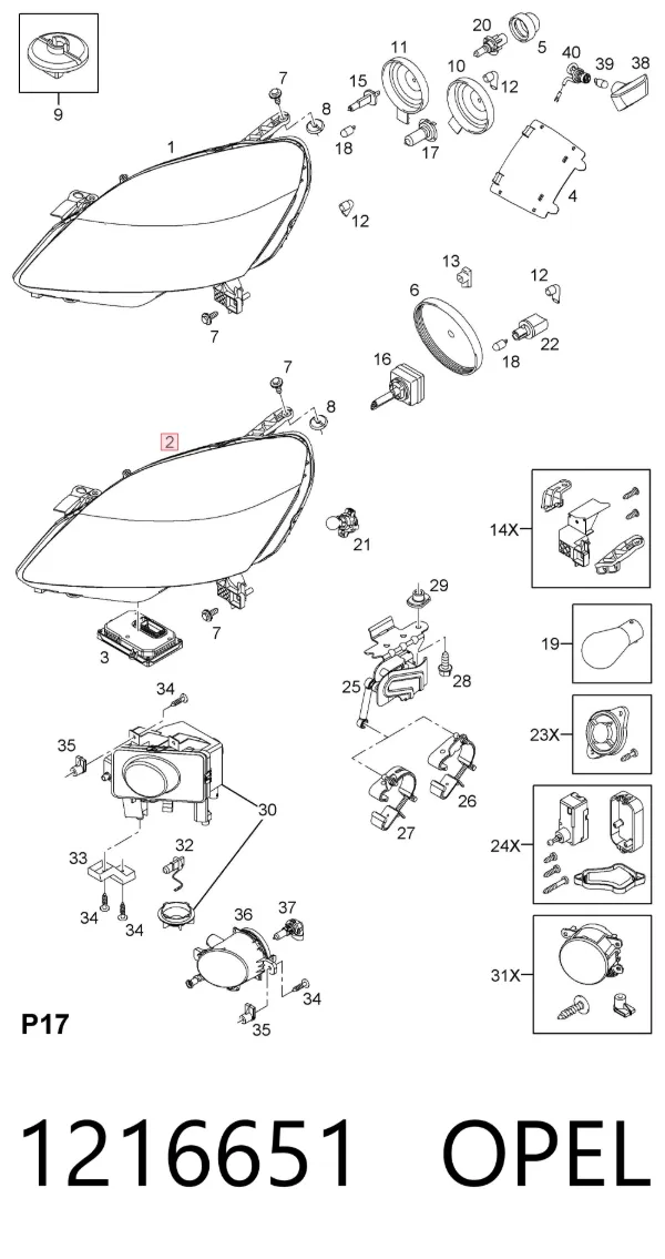 Левая фара 1216651 Opel
