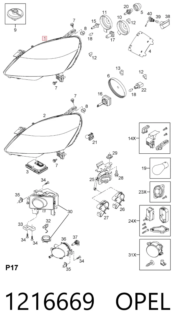 Левая фара 1216669 Opel