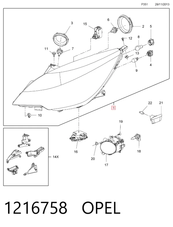 Правая фара 13253636 General Motors