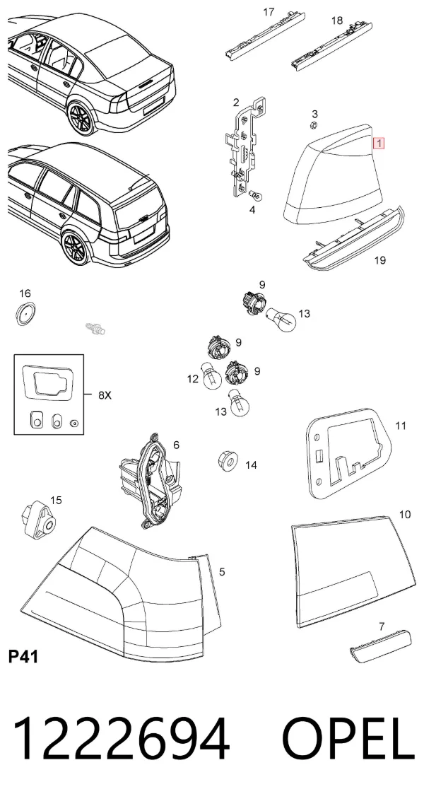 Фонарь задний левый 1222694 Opel