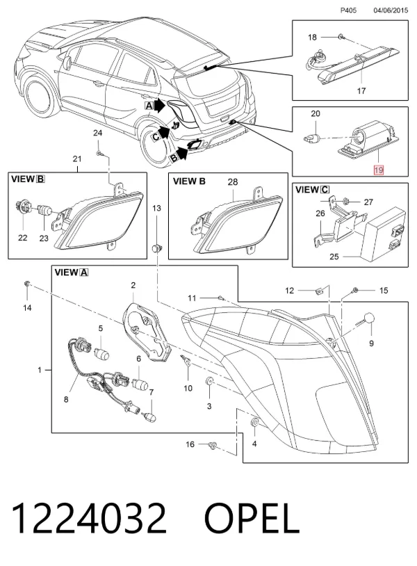 Фонарь подсветки номерного знака 1224032 Opel