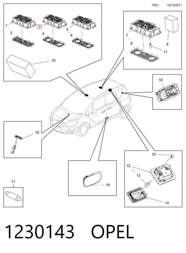 Плафон салона 1230143 Opel