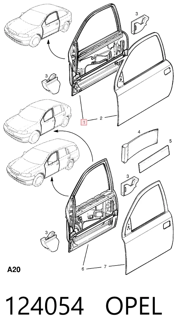 Дверь передняя левая 124054 Opel