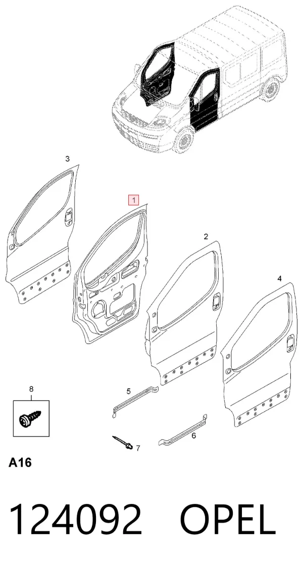 Дверь передняя правая 124092 Opel