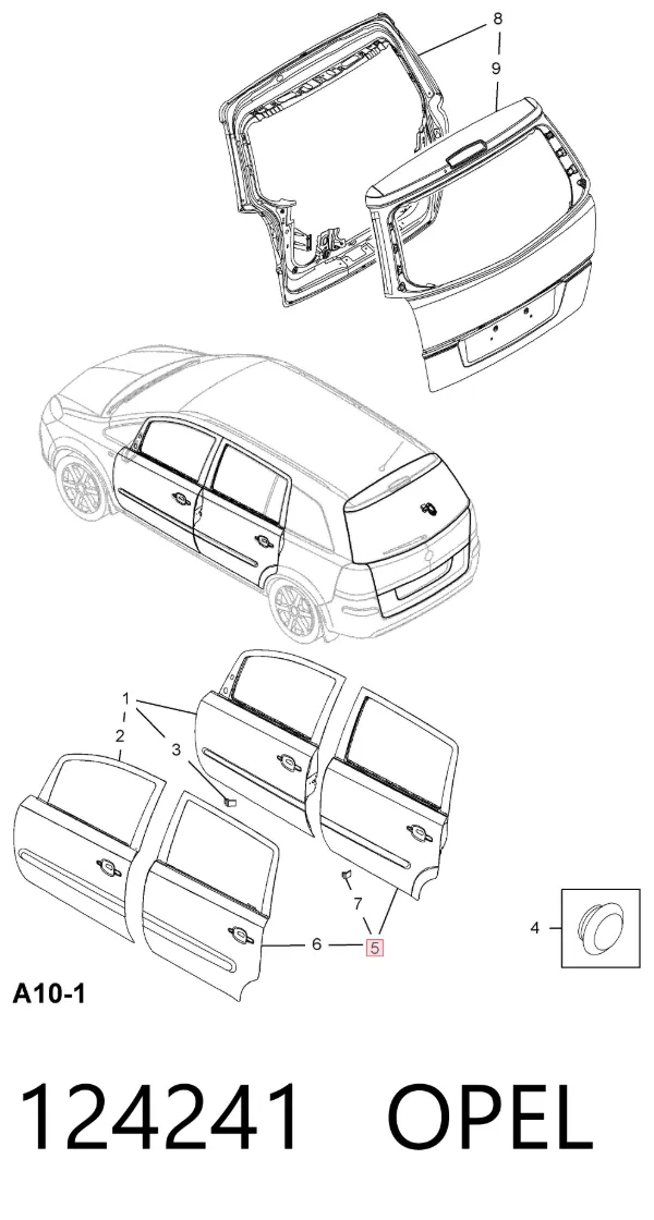 Дверь задняя левая 124241 Opel