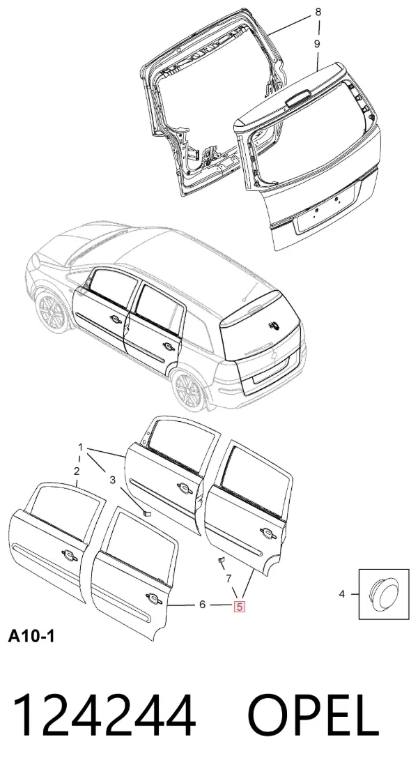 Дверь задняя правая 124244 Opel