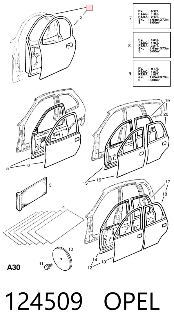 Дверь передняя правая 124509 Opel