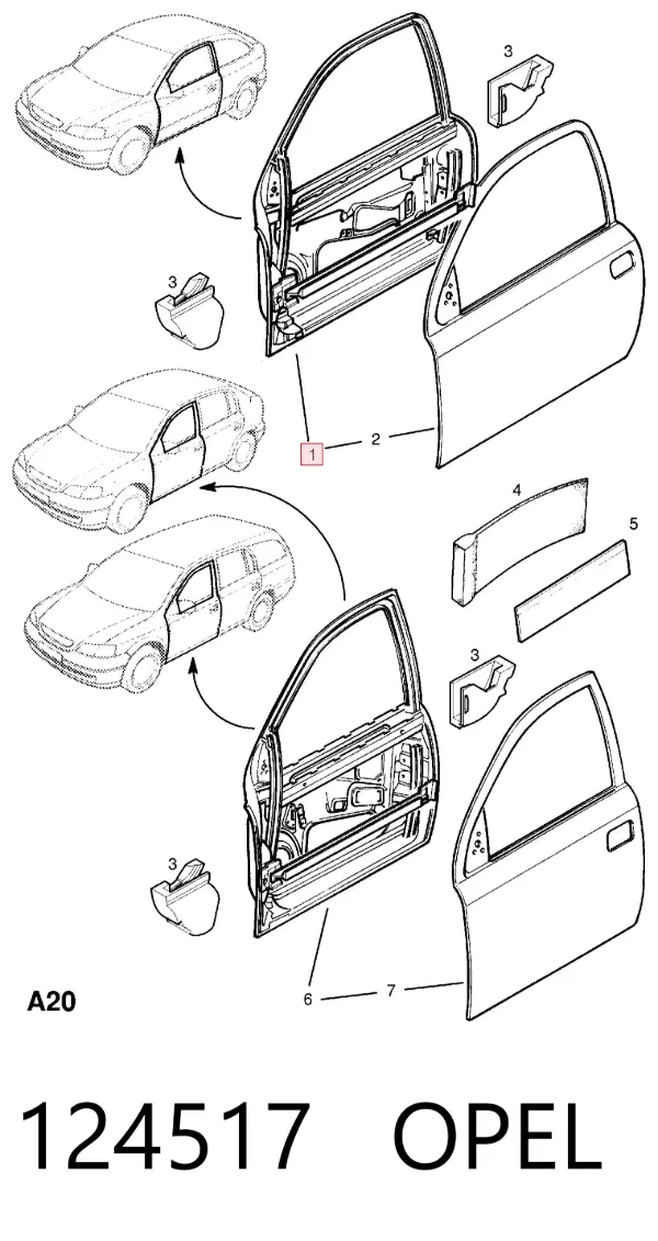 Дверь передняя левая 124517 Opel