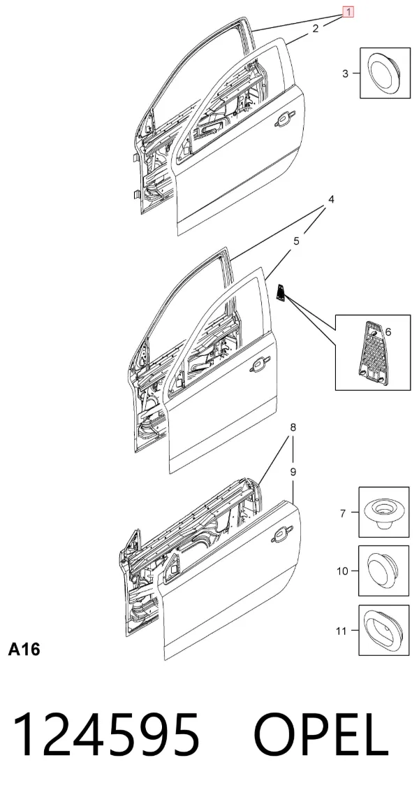 Дверь передняя правая 124595 Opel