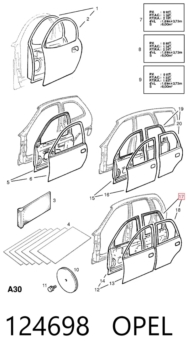 Дверь задняя правая 124698 Opel
