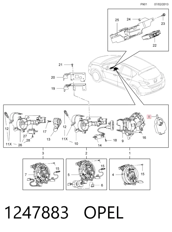Датчик угла поворота руля 1247883 Opel