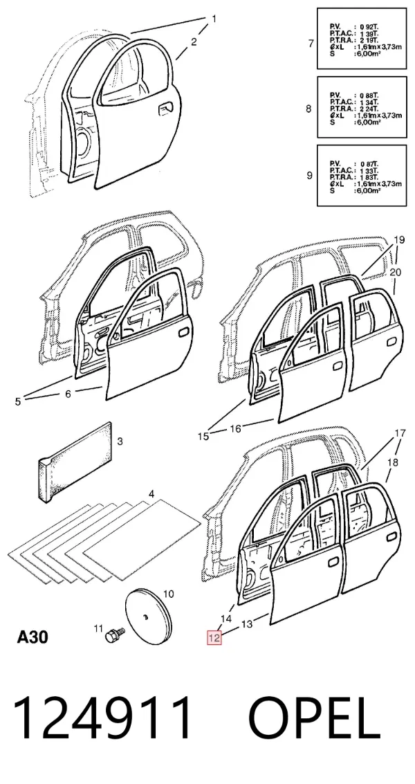 Дверь передняя левая 124911 Opel
