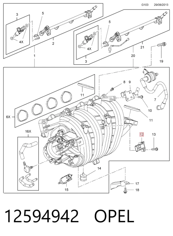 Датчик абсолютного давления 12594942 Opel