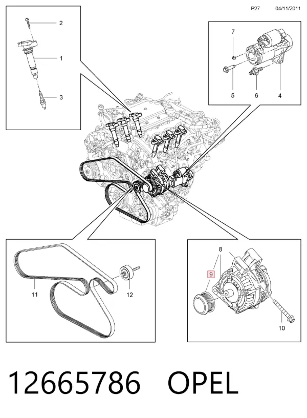 Шкив генератора 12665786 Opel