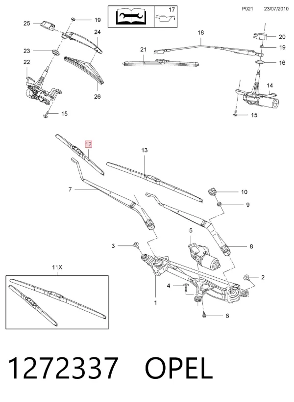 Щетка-дворник лобового стекла пассажирская 1272337 Opel