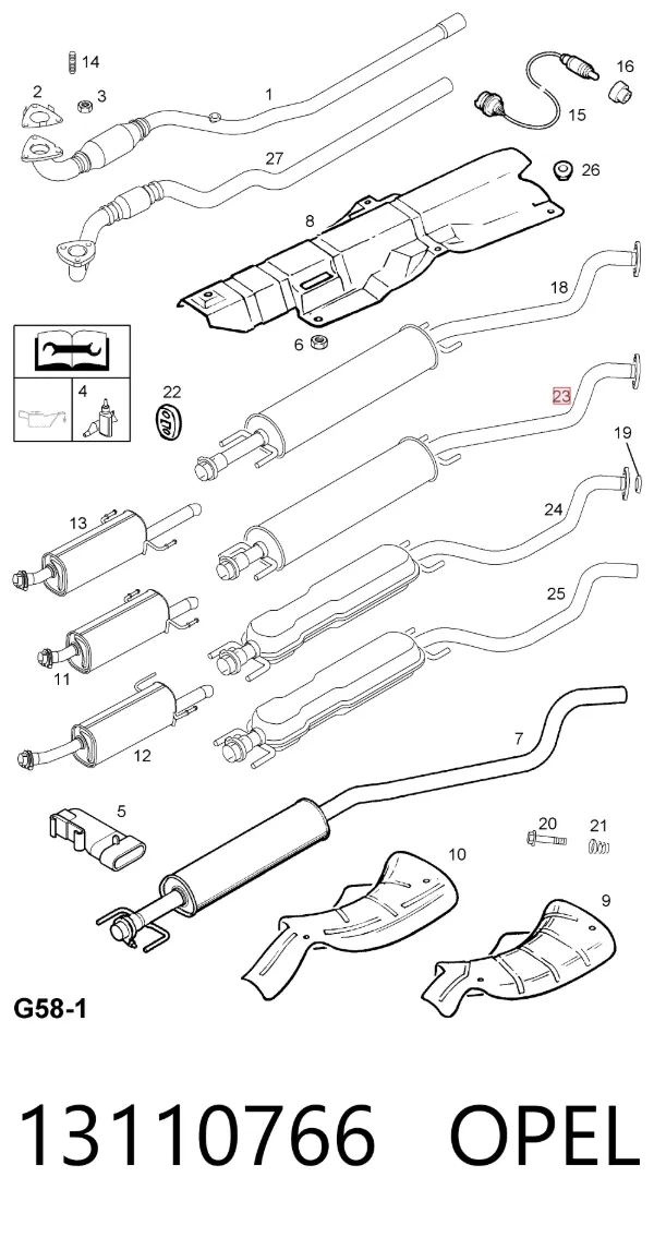 Центральная часть глушителя 13110766 Opel