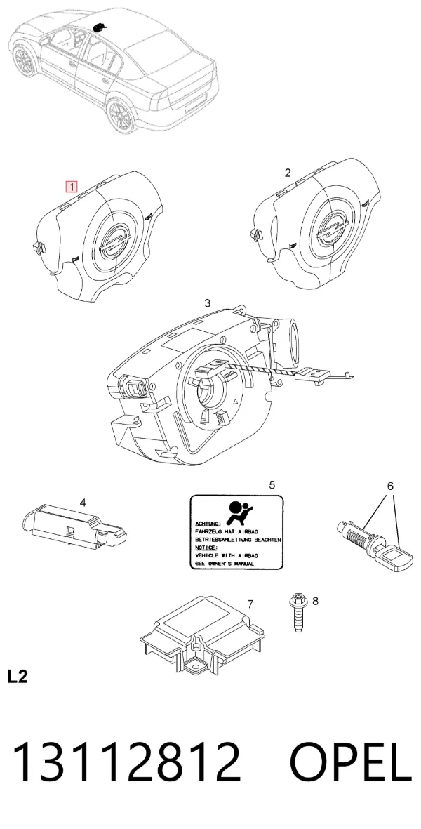 Подушка безопасности водителя 13112812 Opel