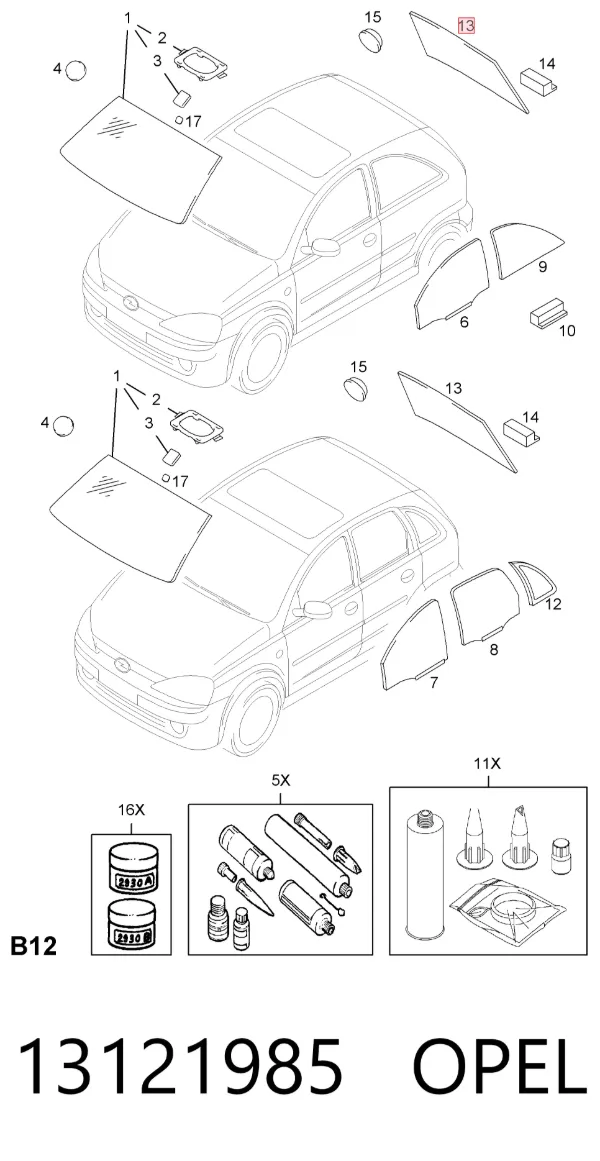 Стекло багажника двери 3/5-й задней (ляды) 13121985 Opel