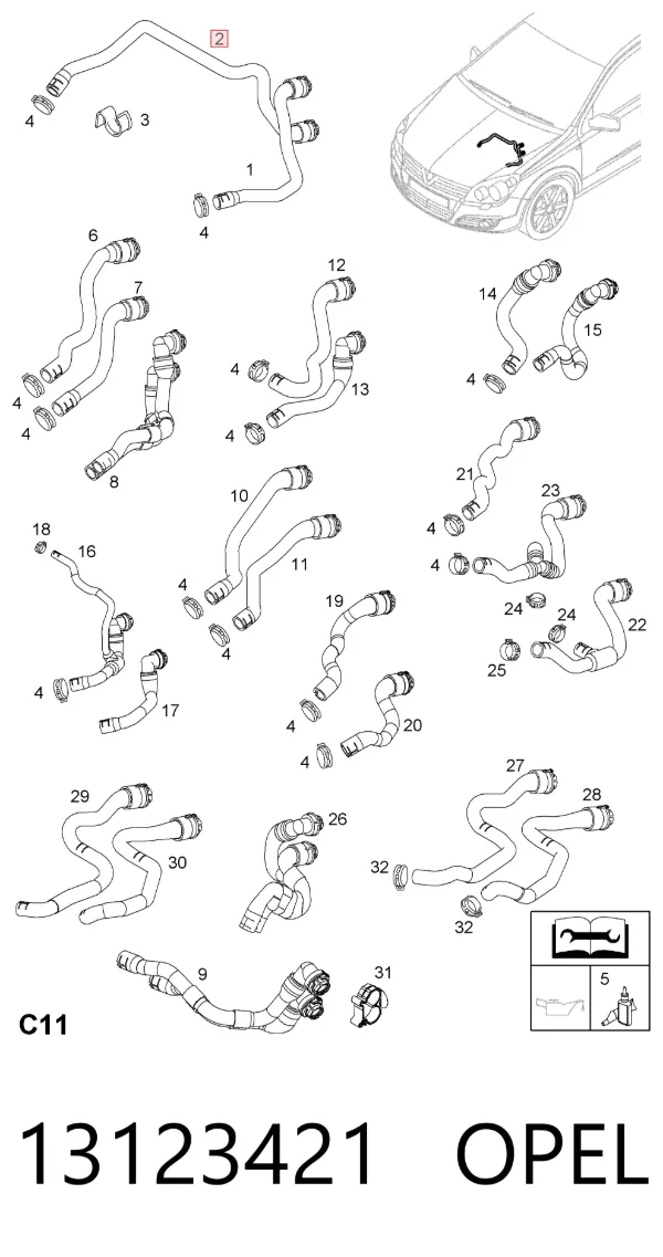 Шланг отопителя обратка 13123421 Opel