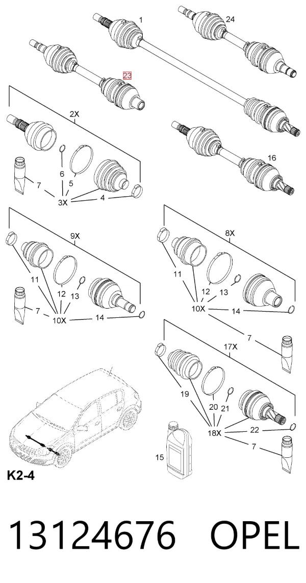 Правая полуось 13124676 Opel