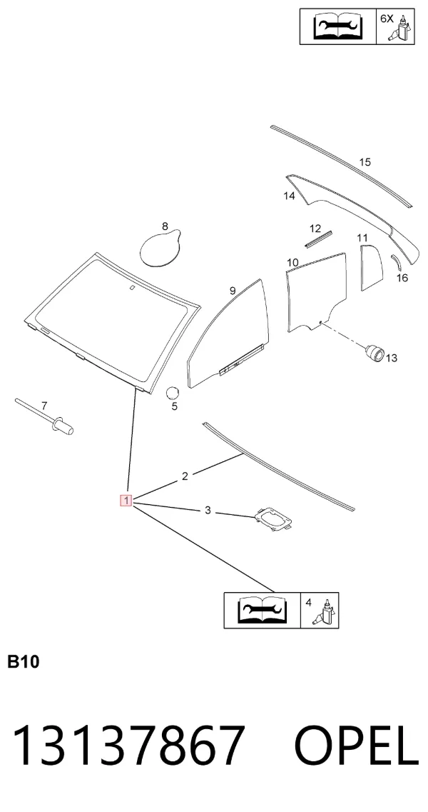 Лобовое стекло 13137867 Opel
