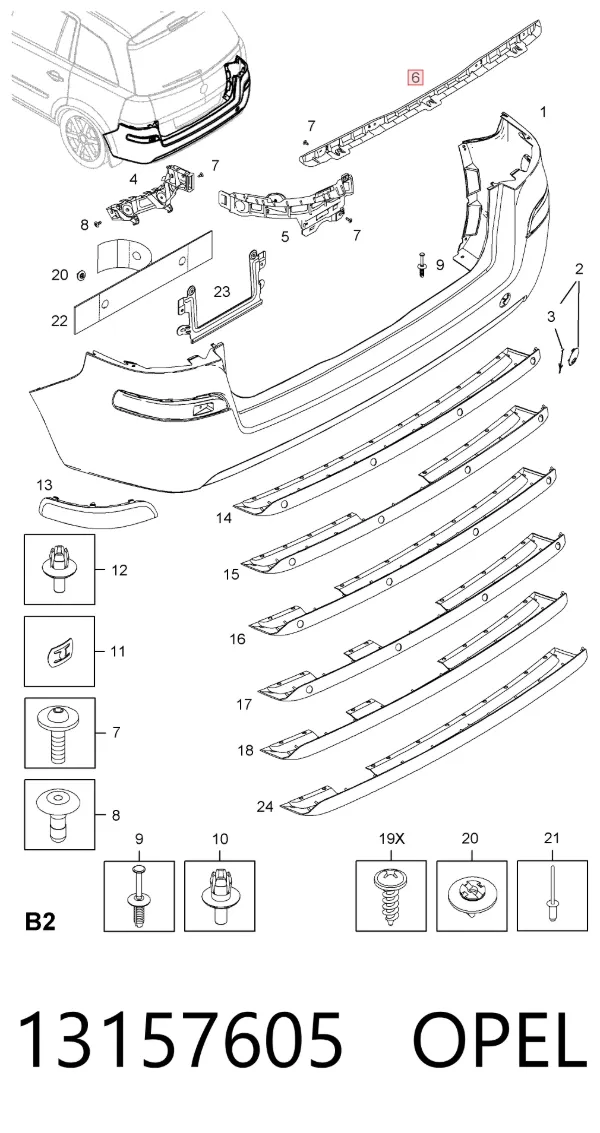 Кронштейн бампера заднего центральный 13157605 Opel