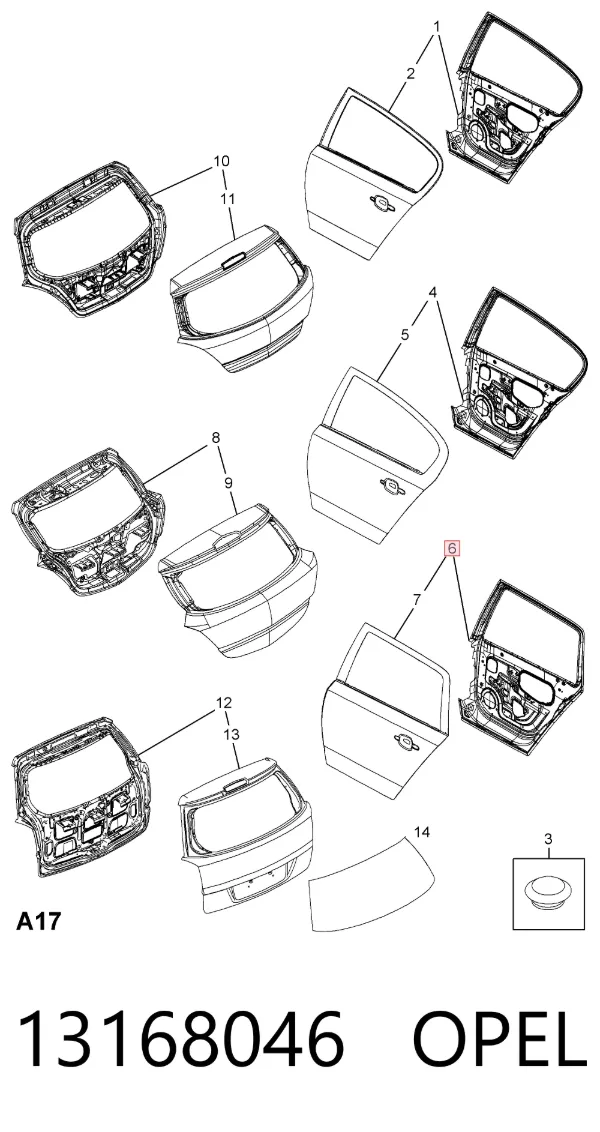 Дверь задняя правая 13168046 Opel