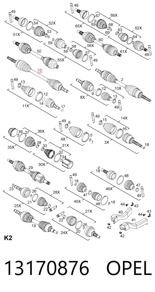 Правая полуось 13170876 Opel