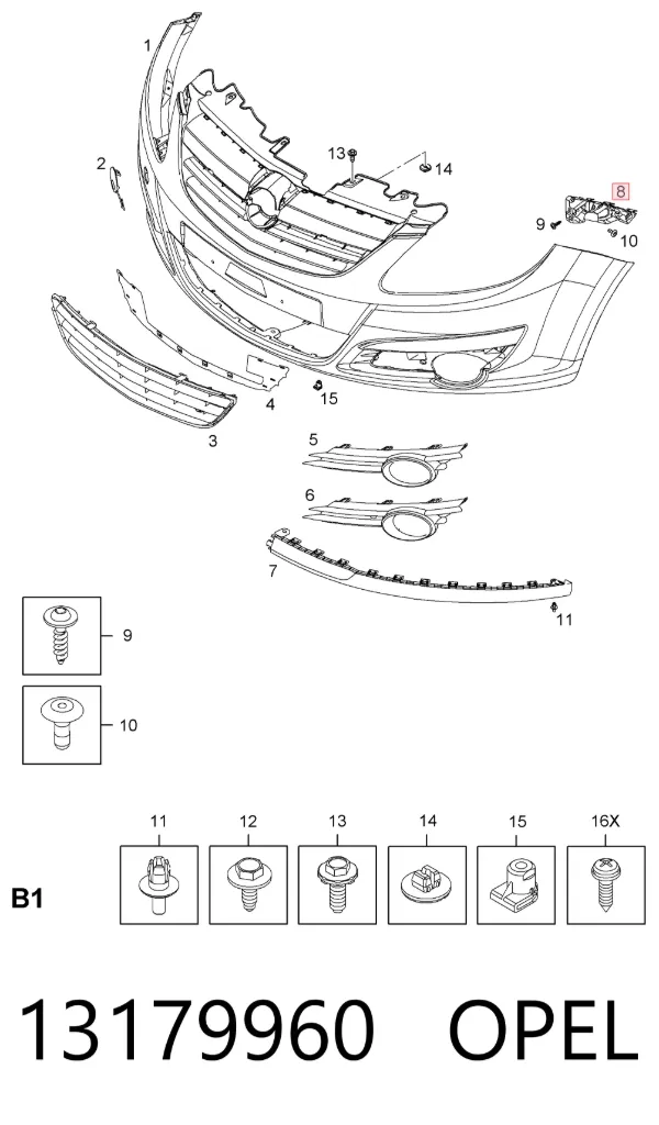 Кронштейн бампера переднего левый 13179960 Opel