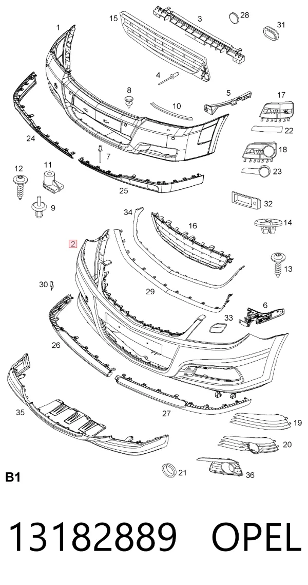 Передний бампер 13182889 Opel