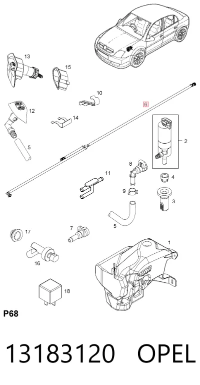 Шланг омывателя фар OPEL 13183120