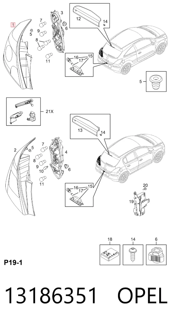 Задний фонарь 13186351 Opel