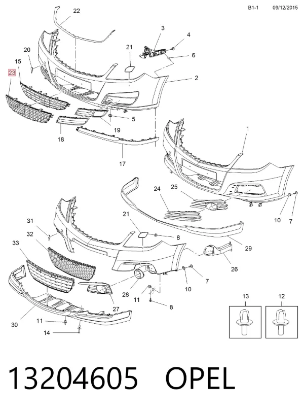 Решетка бампера переднего 13204605 Opel