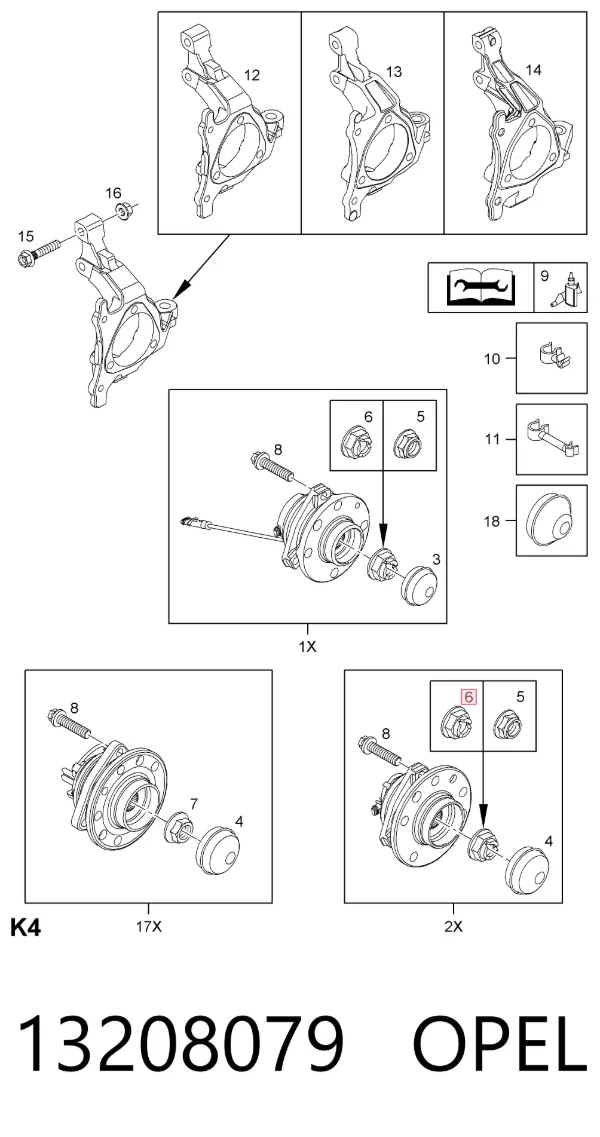 Гайка передней ступицы 13208079 Opel