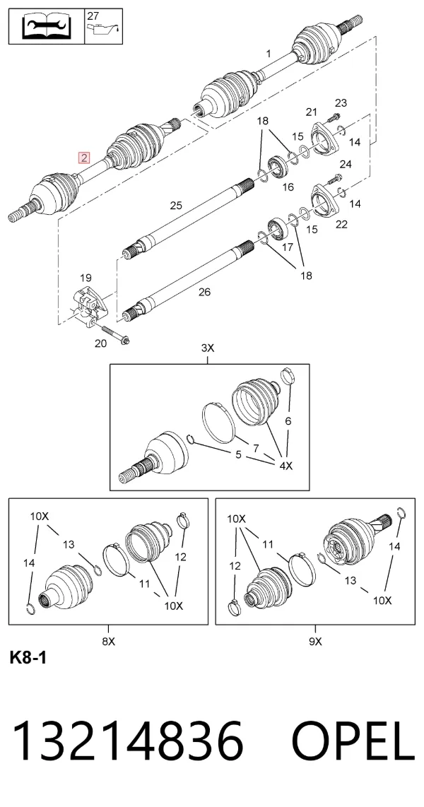 Левая полуось 13214836 Opel
