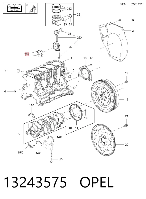 Вкладыши коленвала шатунные, комплект, 3-й ремонт (+0,75) 13243575 Opel
