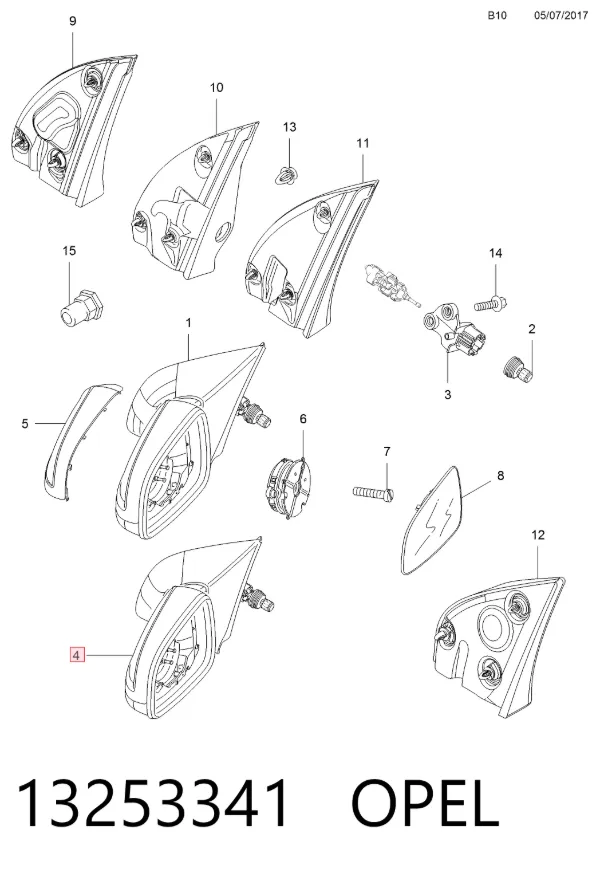 Левое боковое зеркало 13253341 Opel