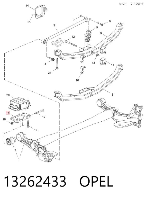Кронштейн задней балки 13262433 Opel